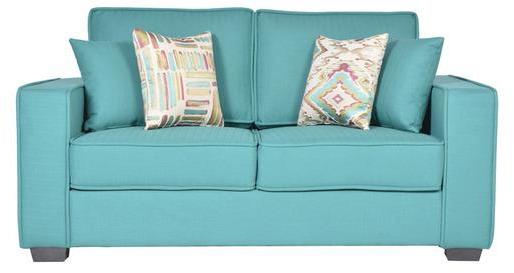 CasaCraft Oritz Two Seater Sofa with Throw Pillows in Jade Colour