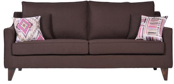 CasaCraft Pamplona Three Seater Sofa With Throw Pillows In Chestnut Brown Colour