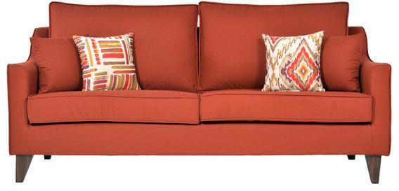 CasaCraft Pamplona Three Seater Sofa With Throw Pillows In Coral Colour