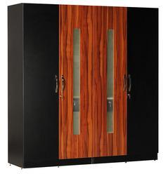 CasaCraft Rico Four Door Marine Plywood Wardrobe in Orchid Black with Ivory Internal Finish