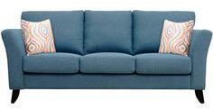 CasaCraft Rio Branco Three Seater Sofa With Throw Pillows In Denim Blue Colour