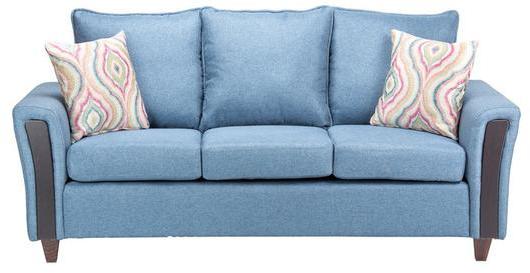 CasaCraft Valencia Three Seater Sofa with Throw Pillows in Blue Colour