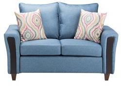 CasaCraft Valencia Two Seater Sofa With Throw Pillows In Blue Colour