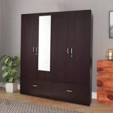 Caspian Wooden Almirah With Locker & Drawers Hanging Space For Clothes Engineered Wood 4 Door Wardrobe