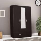 Caspian Wooden Almirah With Locker & Hanging Space For Clothes Home Furniture Storage Engineered Wood 3 Door Wardrobe