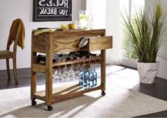 Choyal Sheesham Wood Wooden Movable Bar/Kitchen Trolley | Multi Purpose Bar Trolley Solid Wood Bar Trolley