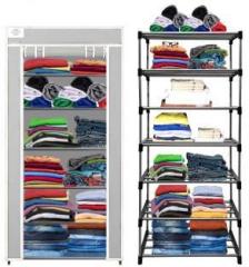 Cmerchants Grey Metal 6 Layer Carbon Steel Collapsible Wardrobe