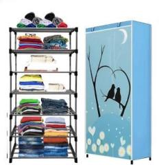 Cmerchants Light Blue Metal 6 Layer Carbon Steel Collapsible Wardrobe