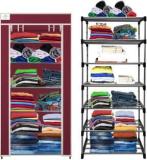 Cmerchants Maroon Metal 6 Layer Carbon Steel Collapsible Wardrobe