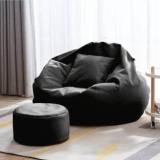 Comfybean 4XL Premium, Designer ComfortSofa Haven With Free Cushion And Puffy Black Body Fitter Bean Bag With Bean Filling