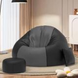 Comfybean 4XL Premium, Designer SplitShade Sofas With Free Cushion and Puffy Dark Grey Black Teardrop Bean Bag With Bean Filling