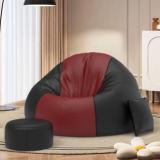 Comfybean 4XL Premium, Designer SplitShade Sofas With Free Cushion and Puffy Maroon Black Teardrop Bean Bag With Bean Filling