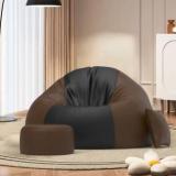 Comfybean 4XL Premium, Designer Twilight Couch With Free Cushion And Puffy Black Brown Teardrop Bean Bag With Bean Filling