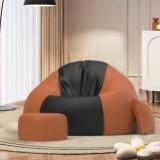 Comfybean 4XL Premium, Designer Twilight Couch With Free Cushion And Puffy Black Tan Teardrop Bean Bag With Bean Filling