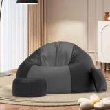 Comfybean 4XL Premium, Designer Twilight Couch With Free Cushion And Puffy Dark Grey Black Teardrop Bean Bag With Bean Filling