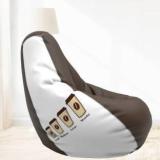 Comfybean XL Designer Bean Bag Filled With Beans Printed Coffee White & Brown Teardrop Bean Bag With Bean Filling