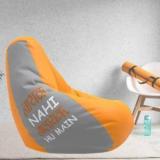 Comfybean XL Designer Bean Bag Filled With Beans Printed Nayaak Nahin Grey & Orange Teardrop Bean Bag With Bean Filling