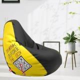 Comfybean XL Designer Bean Bag Filled With Beans Printed Outside The Box Yellow & Black Teardrop Bean Bag With Bean Filling