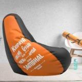 Comfybean XXL Designer Bean Bag Filled With Beans Printed Kripya Mujhe Orange & Black Teardrop Bean Bag With Bean Filling