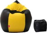 Comfybean XXXL Bean Bag With Free Bean Footrest Black & Yellow Bean Bag With Bean Filling