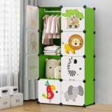 Coroid 8 Door 8 Shelf Plastic Almari Collapsible PC Collapsible Wardrobe Animal Print PP Collapsible Wardrobe