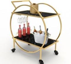 Corsica Designs Metal Aamna 2Tier Bar Trolley|Black Marble Metal Bar Trolley