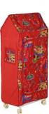 Crazeis Cartoon Print 4 Shelves Red PVC Collapsible Wardrobe