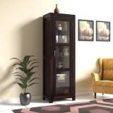 Credenza Ooden Bookshelf Cabinet With Glass Door Storage Solid Wood Semi Open Book Shelf