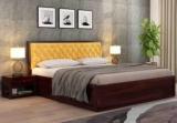 Crige Solid Sheesham Wood King Size Bed With Fabric Headboard For Bedroom Hotels Solid Wood King Box Bed