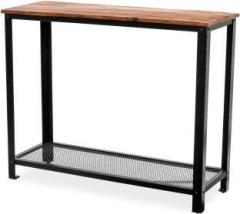 Decorhand Solid Acacia Wood and Metal 40 inch Wide Modern Industrial Console Sofa Table with Large Metal Storage Shelf, Cocktail Table in Natural Texture, Rustic Living Room Coffee Table, Entryway Table Metal Side Table