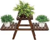 Decorhand Wooden Plant Stand For Balcony Living Room Indoor Outdoor Plant Stand Solid Wood Side Table