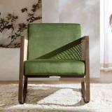 Demiwall Rocking Chair With Armrests, Wooden Rattan Arm Chair Fabric 1 Seater Sofa