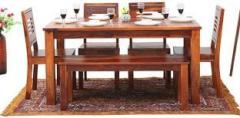 Deuba Solid Wood Dining Table Set Natural Teak Finish Solid Wood 6 Seater Dining Set