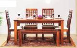 Deuba Solid Wood Dining Table Set Natural Teak Finish With Bench Solid Wood 6 Seater Dining Set