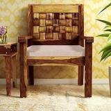 Divine Arts Sheesham Wood 1 Seater Sofa For Living Room Fabric 1 Seater Sofa