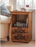 Divine Arts Solid Sheesham Wood Bedside End Table With 2 Drawer And 1 Shelf Storage Solid Wood Bedside Table