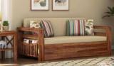 Divine Arts Solid Sheesham Wood Set With Storage 3 Seater Double Solid Wood Pull Out Sofa Cum Bed