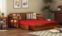 Divine Arts Solid Sheesham Wood Set with Storage and 2 Seater Double Solid Wood Pull Out Sofa Cum Bed