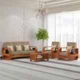 Douceur Furnitures Solid Sheesham Wood Five Seater Sofa Set With Coffee Table For Living Room, Caf Fabric 3 + 1 + 1 Sofa Set