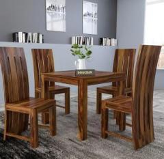 Douceur Furnitures Solid Sheesham Wood Four Seater Dining Set For Dining Room, Restaurant . Solid Wood 4 Seater Dining Set