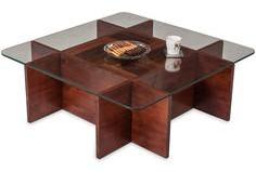 Durian Basco Center Table With Glass Top In Rosewood Finish