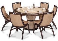 Durian Feng Round Marble Top Six Seater Dining Set In Brown & Beige Colour