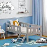 Elmspire Poppy Kids Single Bed Cot with Ladder, Sturdy Pine Wood Frame Engineered Wood Single Bed