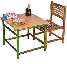 ExclusiveLane Kids Study Table Chair Set In Beige Colour