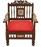 ExclusiveLane Maharaja Low Rise Sofa Cum Living Room Chair With Dhokra And Warli Work In Walnut Brown And Royal Red Finish