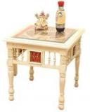 ExclusiveLane Modern Side Table With Dhokra And Warli Work In Creamish White Finish