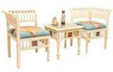 ExclusiveLane Teak Wood Living Room Chair Set With Table In Creamish White Finish