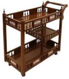 ExclusiveLane Teak Wood Portable Bar Trolly In Walnut Finish