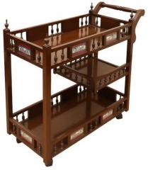 ExclusiveLane Teak Wood Portable Bar Trolly in Walnut Finish