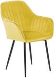 Finch Fox Ambar Unique Velvet Armchair With Armrest & Black Metal Base In Yellow Color Metal Dining Chair